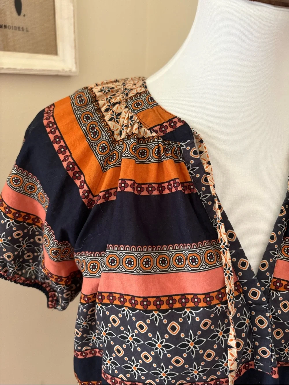 Loft Striped Pattern Blouse in Navy and Rust